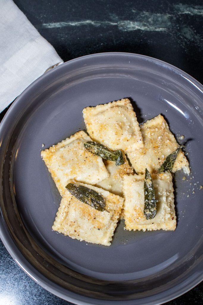 Butternut Squash Ravioli with Butter and Sage Overhead